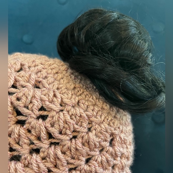 Messy Bun Beanie Sparkle Holiday Edition! Crocheted by seller soft acrylic - Picture 9 of 9